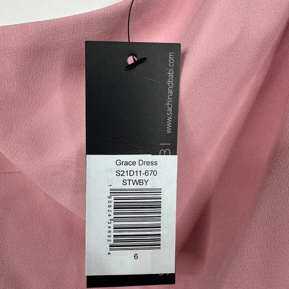 NWT SACHIN + BABI Grace Dress in Strawberry Midi One Shoulder Pink 6 #9229 - Picture 7 of 9